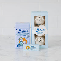 Bundle of baby laundry detergent, wool dryerballs and stain remover stick