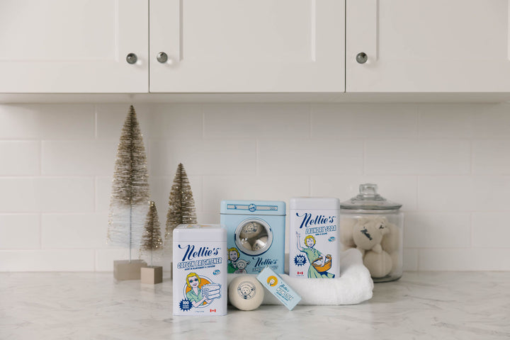 Nellie's laundry products in laundry room.