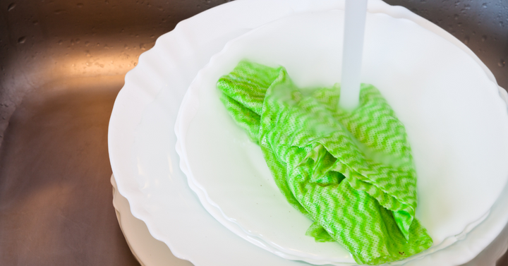 Dishcloth in kitchen sink.