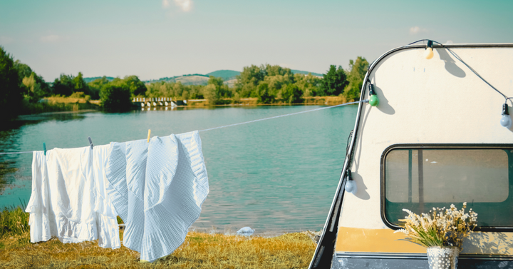 Doing laundry while camping. 