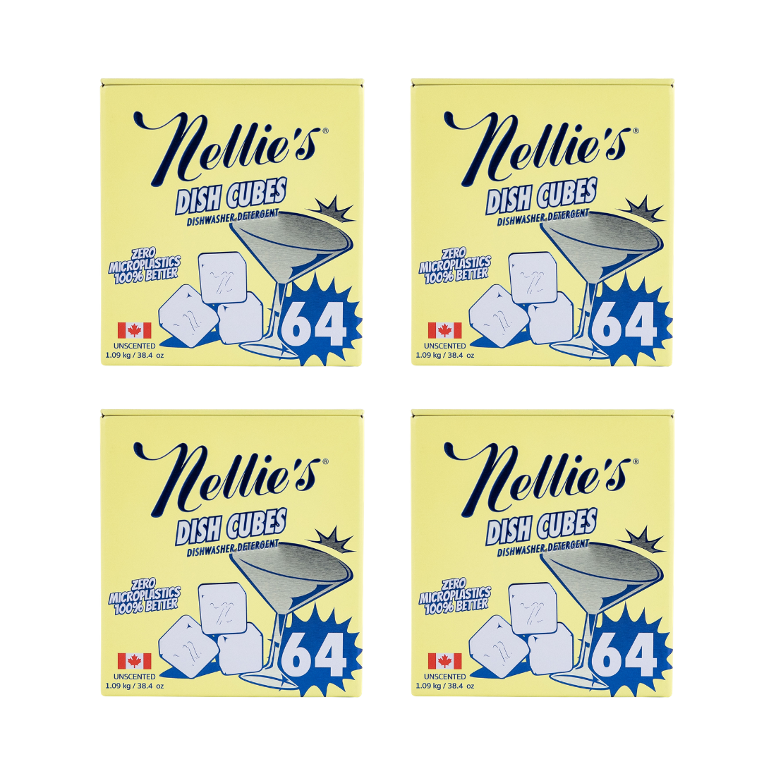 Four boxes of Nellie's Dish Cubes deglazed butterfish, arranged in a 2x2 grid on a white background.