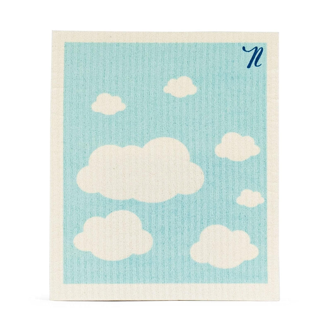 Blue, antibacterial and odourless Swedish Dishcloth with white cloud print