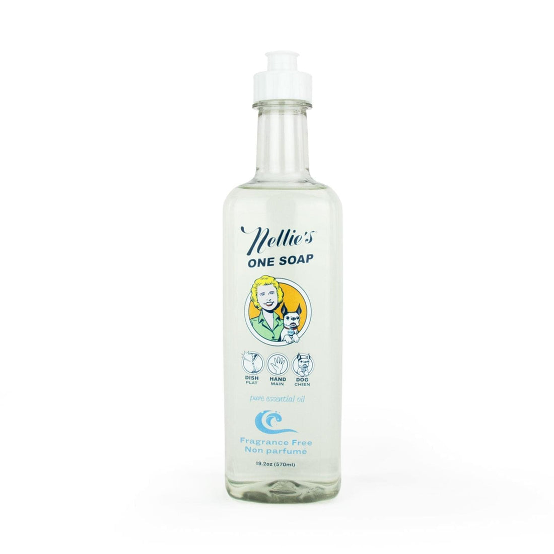 Eco-friendly all-in-one soap, fragrance-free in a 570ml squeeze top plastic bottle