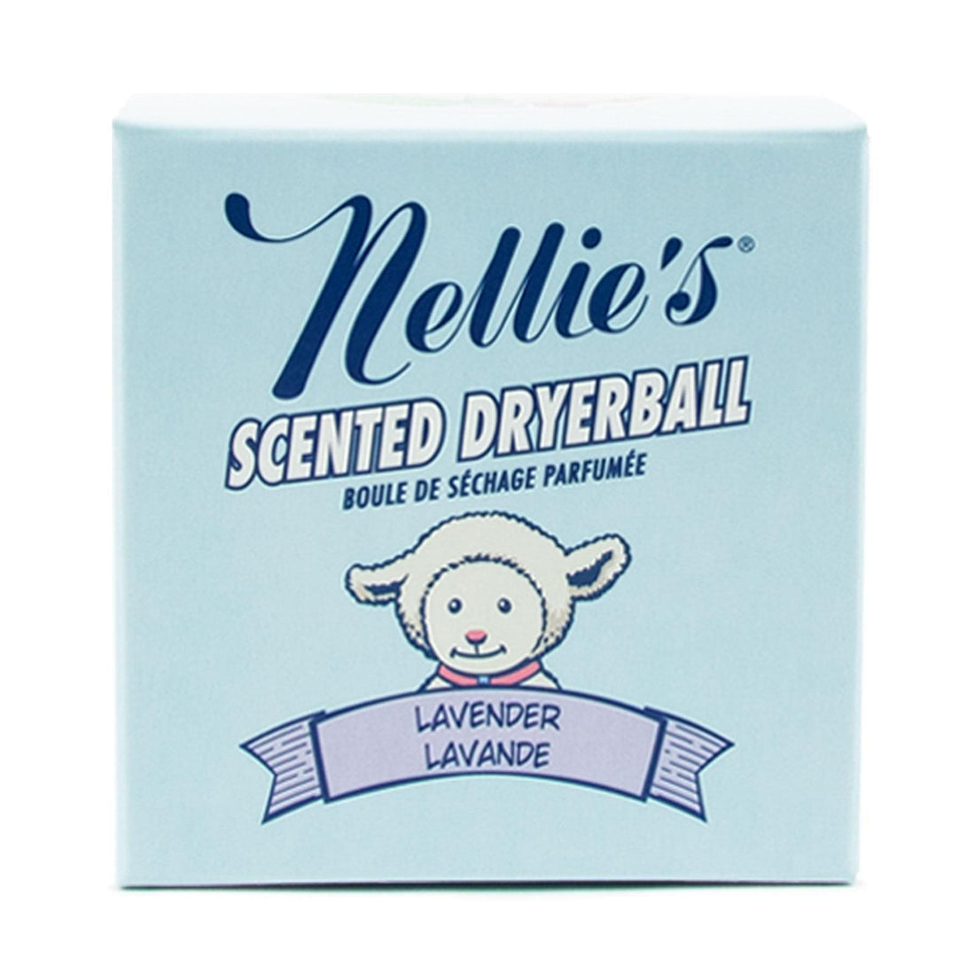 Nellie's Lavender Scented Dryerball packaging on a white background
