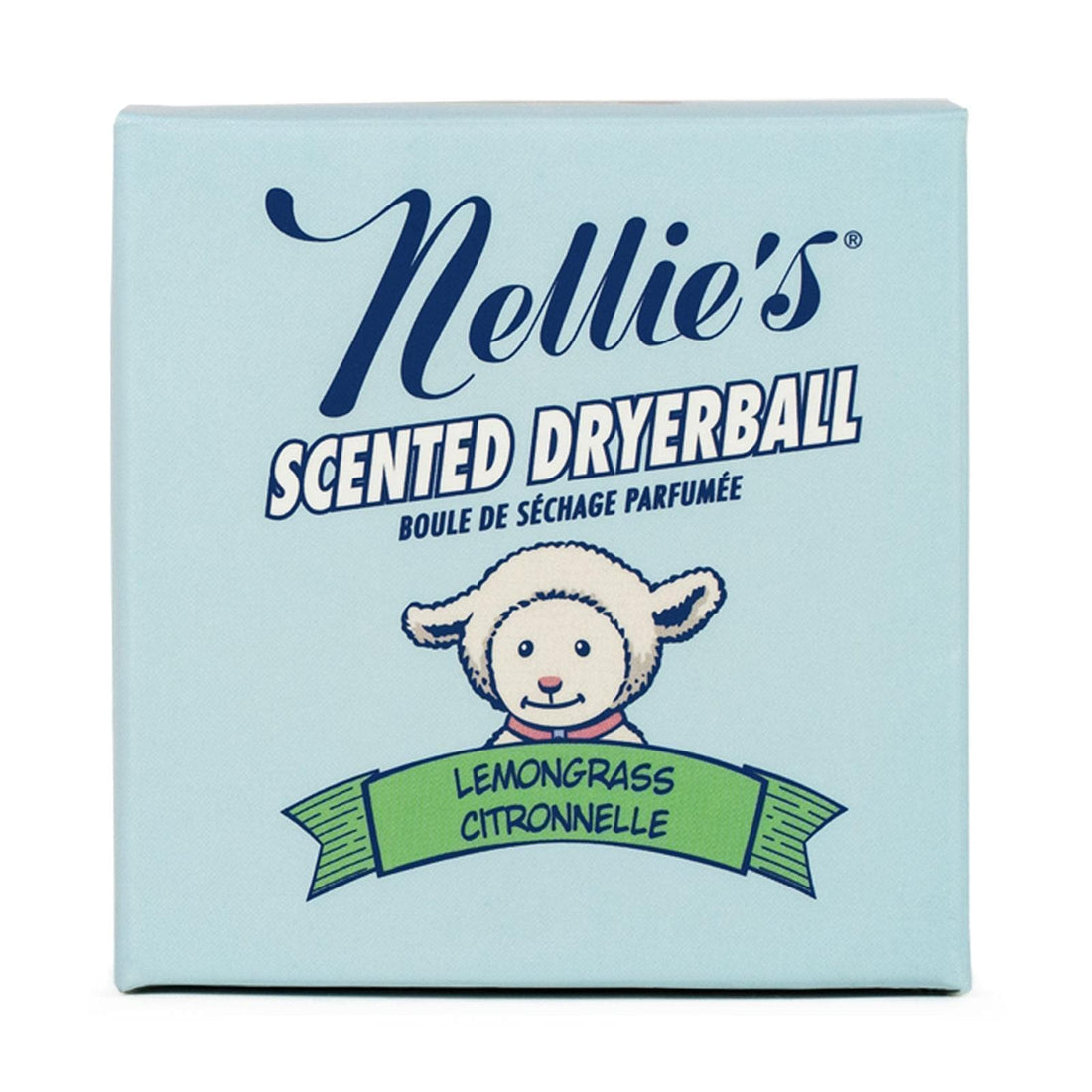 Nellie's Lemongrass Scented Dryerball packaging on a white background