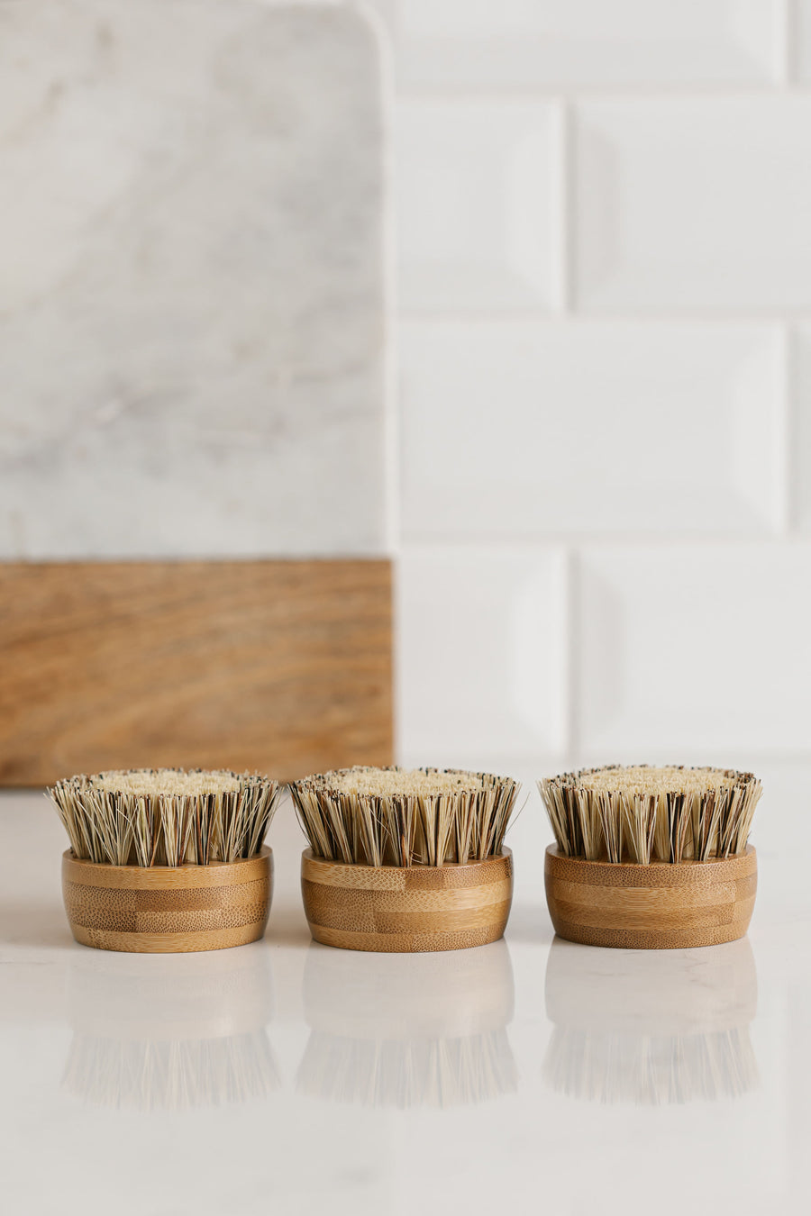 3 replaceable bamboo bristled heads for Forever dishwashing brush