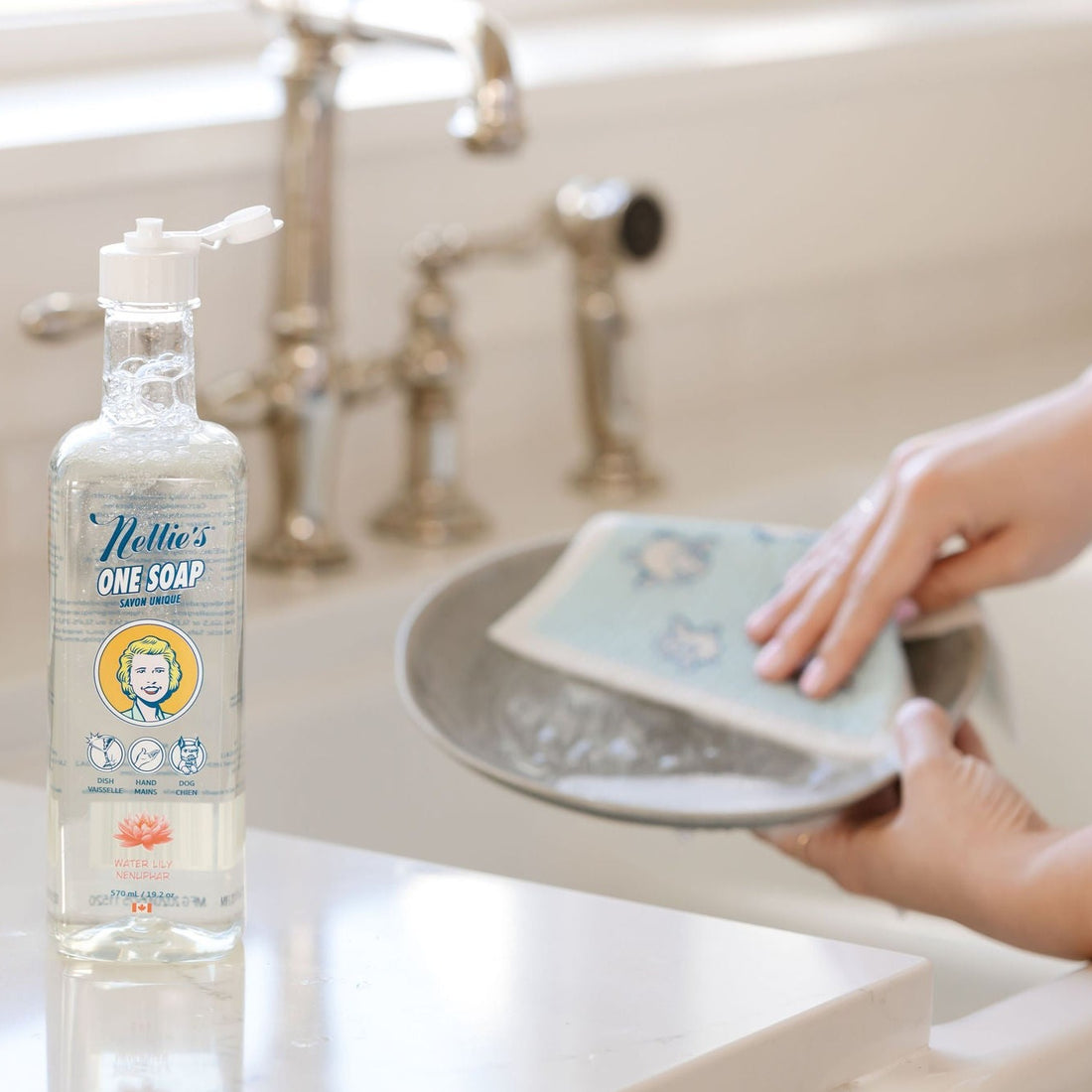 Nellie's multi-use One Soap washing dishes