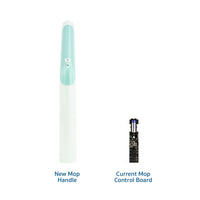 Comparison of a new mop handle and current mop control board on a white background